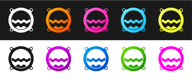 设置船舶舷窗与铆钉和海景外的图标隔离在黑色和白色背景。向量图片下载