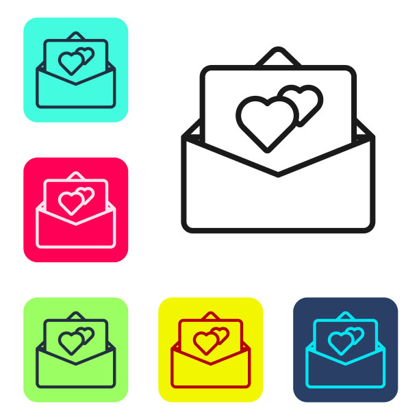 黑色线贺卡图标孤立的白色背景。庆祝海报模板的邀请或贺卡。设置图标的颜色方形按钮。向量图片下载