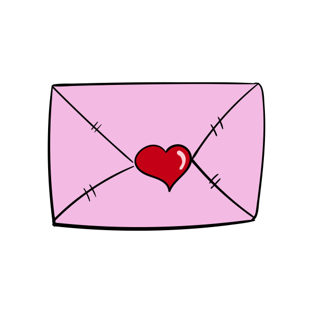 Vector为情人节设计了带有心形图案的浪漫粉色信封。设计的日记图标，贴纸。孤立在白色的。图片下载