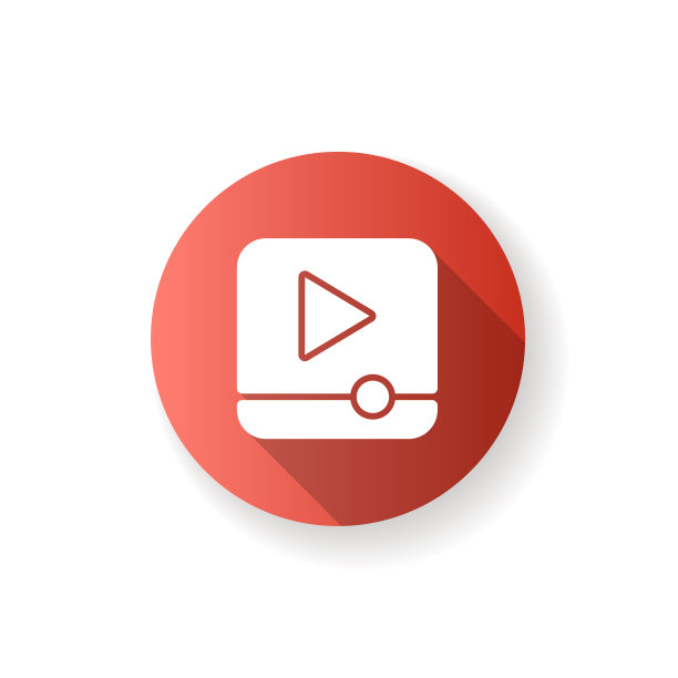 视频播放器应用程序红色平面设计长阴影字形图标图片下载