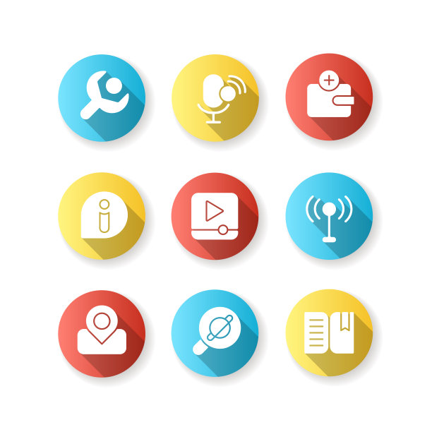 智能手机界面平面设计长阴影字形图标集图片下载