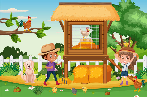 孩子们在农场工作的场景图片下载