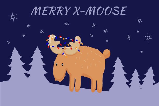 驼鹿矢量插图。圣诞贺卡的概念。卡通风格。图片下载