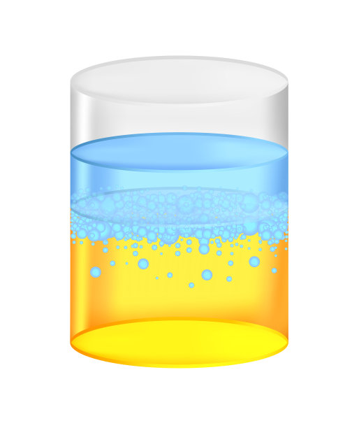 油、不混溶液体中的水。乳化，两种尚未乳化的液体的混合物。矢量插图。图片下载