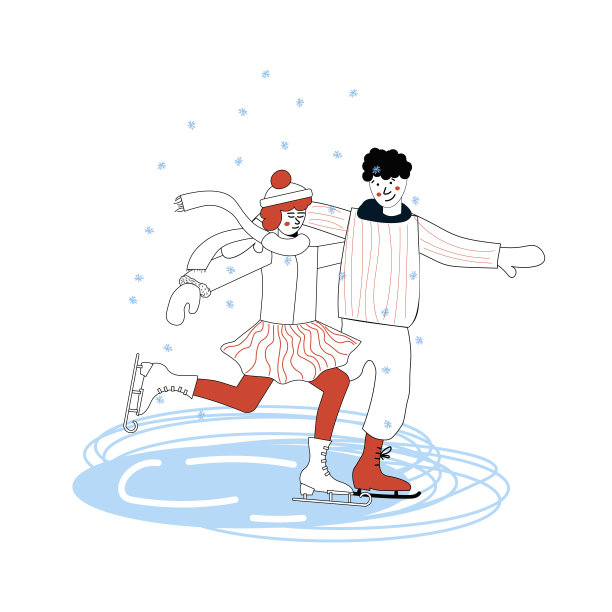 溜冰者。年轻的女人和男人，朋友或情侣在溜冰场滑冰。孤立在白色背景上。矢量插图涂鸦风格图片下载