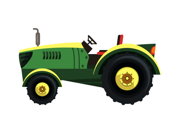 绿色拖拉机的田间工作隔离在白色图片下载
