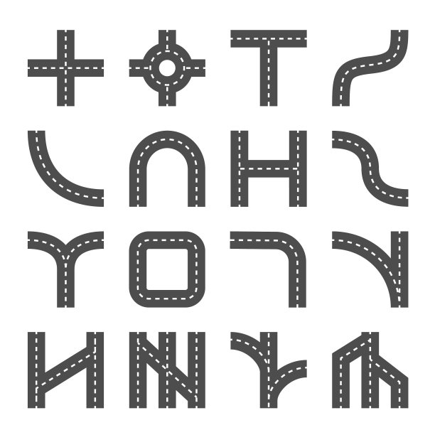 车道道路图标设置顶部视图孤立的白色bac图片下载