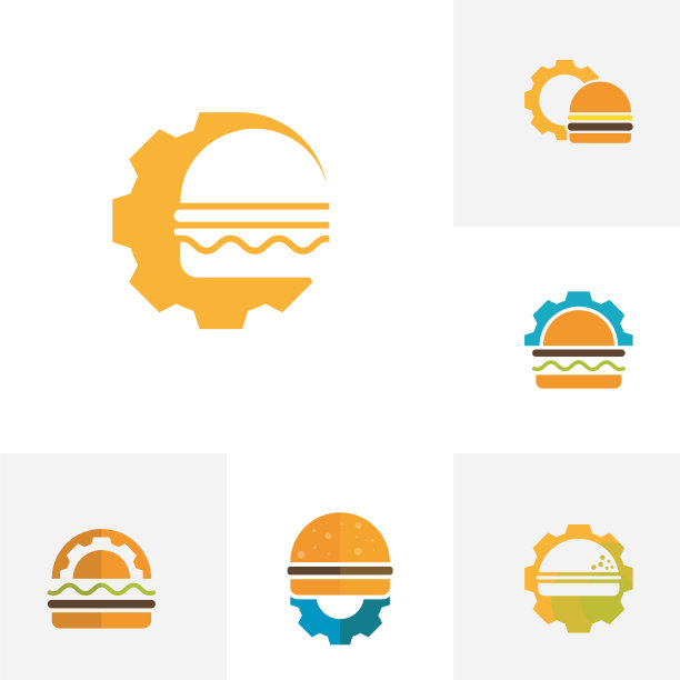 设置汉堡标志设计概念汉堡面包店图片下载