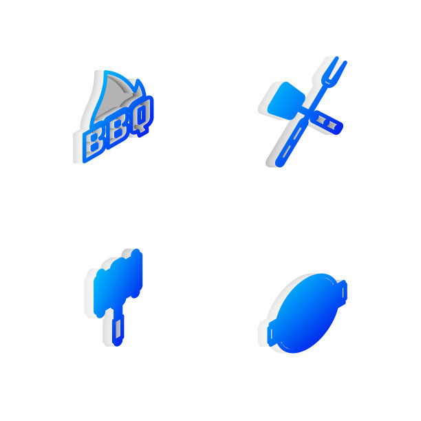 设置等距线烤羊肉串，番茄酱瓶，辣椒荚和位置与烧烤图标。向量图片下载