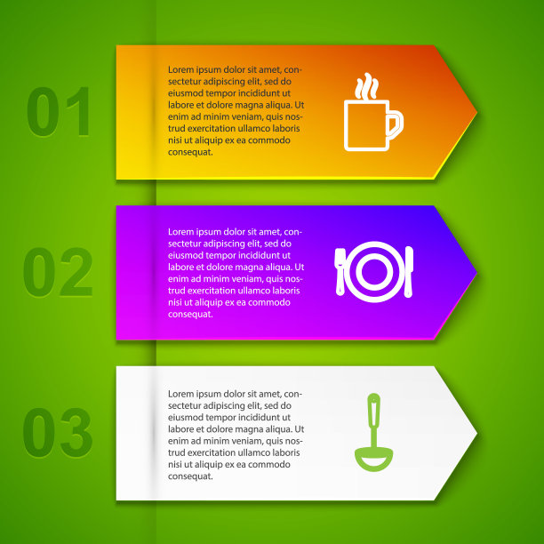 摆放咖啡杯、餐盘、刀叉、勺和搅拌器。业务信息模板。向量图片下载