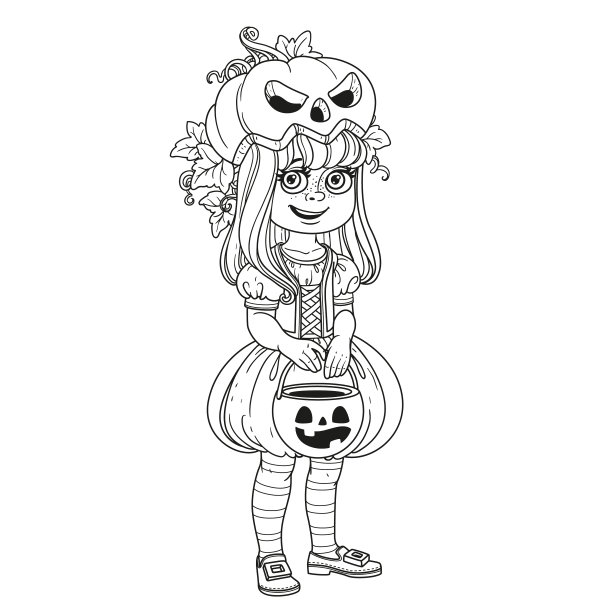 穿着南瓜装，背着南瓜包的可爱女孩图片下载