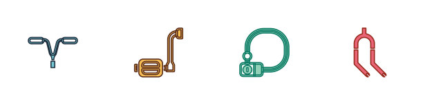 设置自行车车把，踏板，锁和叉图标。向量图片下载