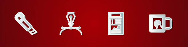 文具刀，钢笔笔尖，新闻和咖啡杯图标。向量图片下载