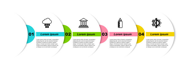 设线云与雪，银行大楼，婴儿奶瓶和太阳与雪花。业务信息模板。向量图片下载