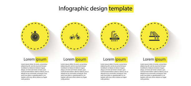 设置秒表，自行车，工具内六角钥匙和停车。业务信息模板。向量图片下载