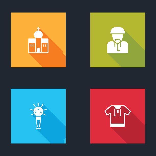 设置教堂建筑，乌克兰哥萨克，权杖和刺绣衬衫图标。向量图片下载
