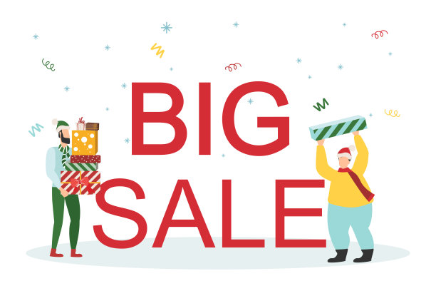 销售，快乐的人和大购物袋孤立矢量插图。新年和圣诞节大减价。图片下载