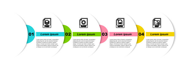 设置行PSD文件文档，RAW, MP3和GIF。业务信息图模板。向量图片下载
