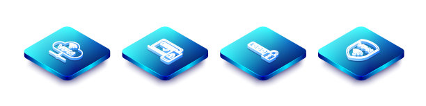 设置等距线VPN网络云连接，两步认证，密码保护和屏蔽无线图标。向量图片下载