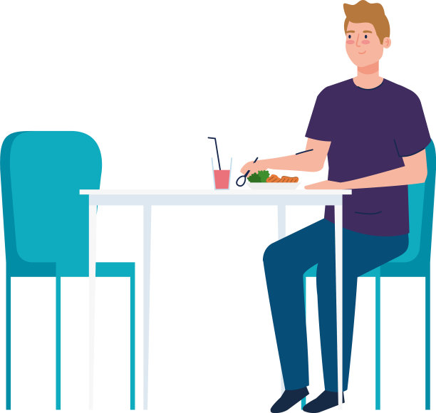 男人坐在椅子上，桌上放着食物图片下载