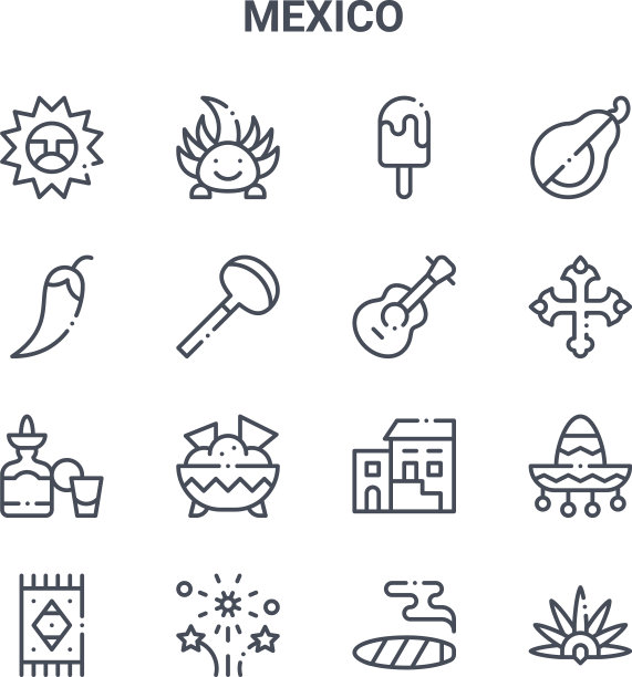 设置16个墨西哥概念线图标64x64薄图片下载