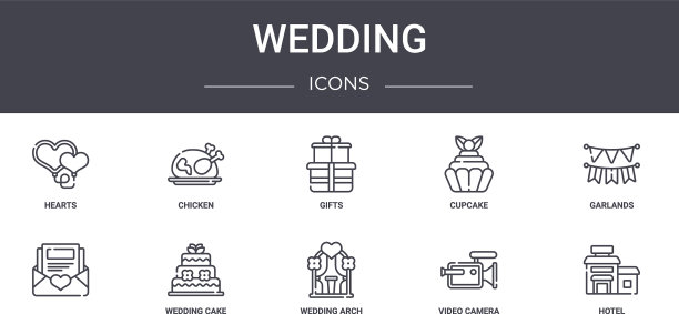 婚礼概念线图标集包含图标图片下载