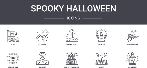 幽灵万圣节概念线图标集包含图片下载