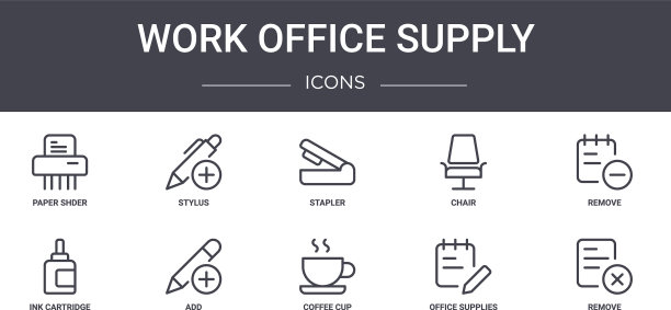办公用品概念线图标集图片下载