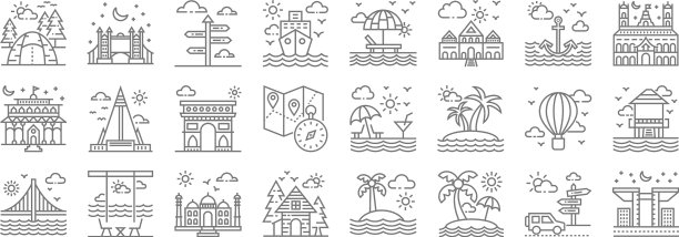 旅游线图标线性集质量线集图片下载