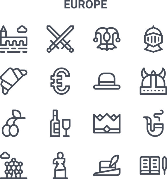 设置16个欧洲概念线图标64x64薄图片下载