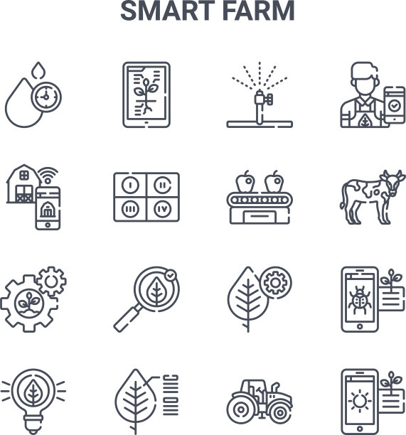 设置16个智能农场概念线图标64x64图片下载