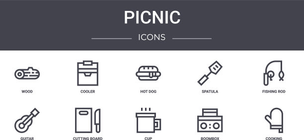 野餐概念线图标集包含图标图片下载