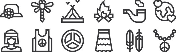 12集线性嬉皮士图标瘦轮廓图标图片下载