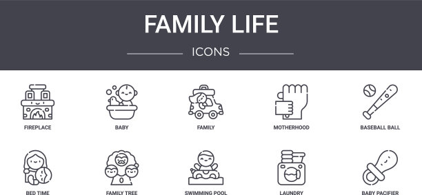 家庭生活概念线图标集包含图标图片下载