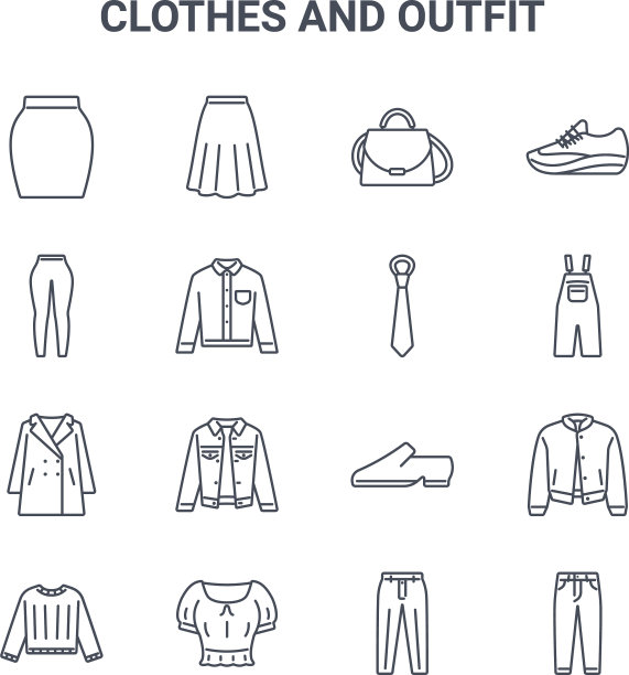 设置16个服装和服装概念线图标图片下载