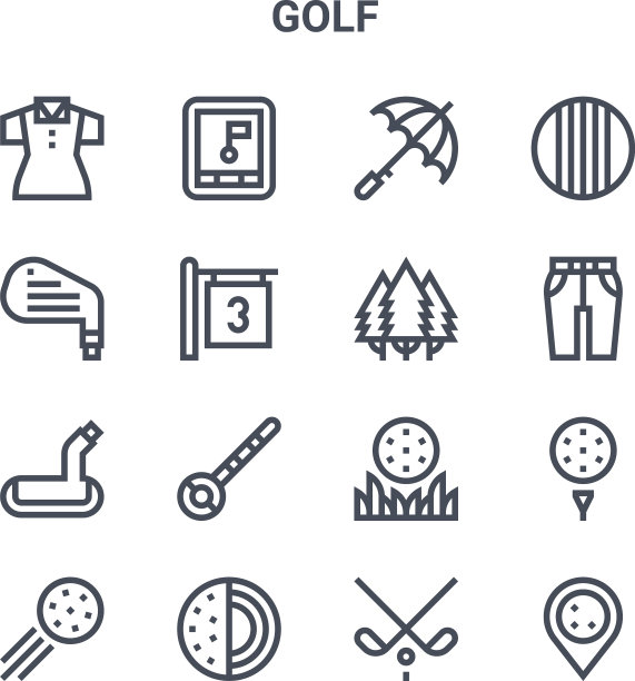 设置16个高尔夫概念线图标64x64薄图片下载