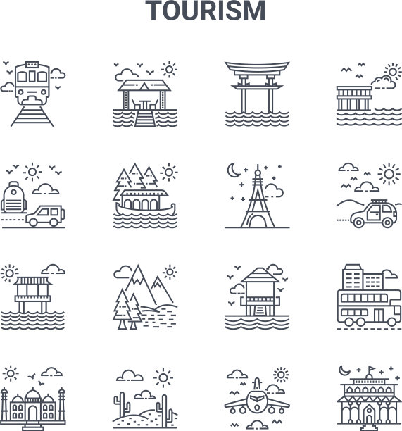 设置16个旅游概念线图标64x64薄图片下载