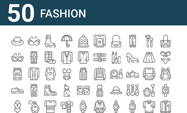 设置50个时尚图标轮廓细线图标图片下载