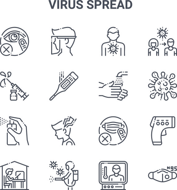 设置16个病毒传播概念线图标64x64图片下载