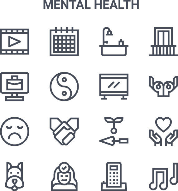 设置16个心理健康概念线图标64x64图片下载