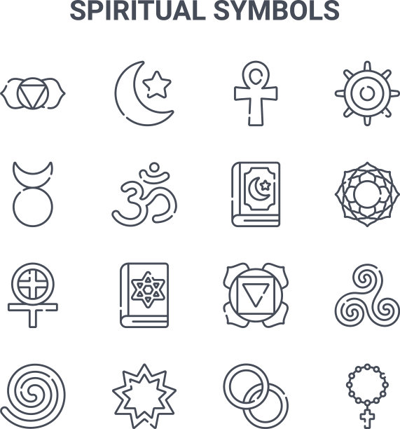 设置16个精神符号概念线图标图片下载