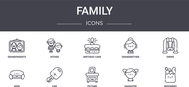 家庭概念线图标集包含图标图片下载
