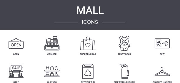 商场概念线图标集包含图标可用图片下载