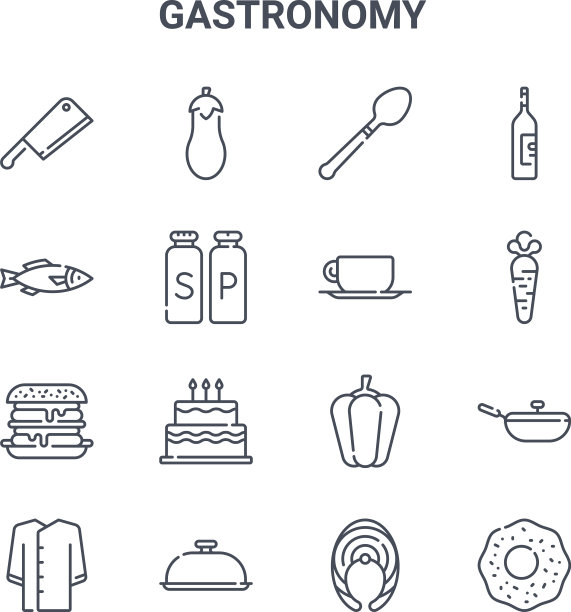 设置16个美食概念线图标64x64图片下载