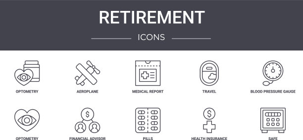 退休概念线图标集包含图标图片下载
