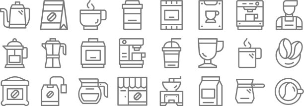 咖啡线图标线性集质量线集图片下载