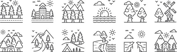 12设置线性自然和景观图标薄图片下载