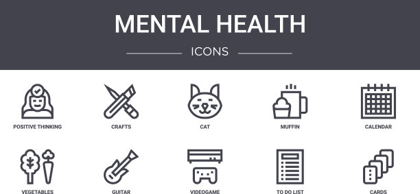 心理健康概念线图标集包含图片下载