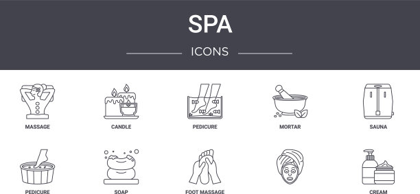 水疗概念线图标集包含图标可用图片下载