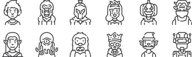 12组线性的神奇人物图标薄图片下载